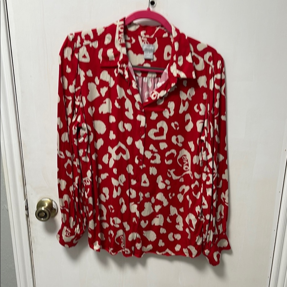 Red and White Heart Print Blouse